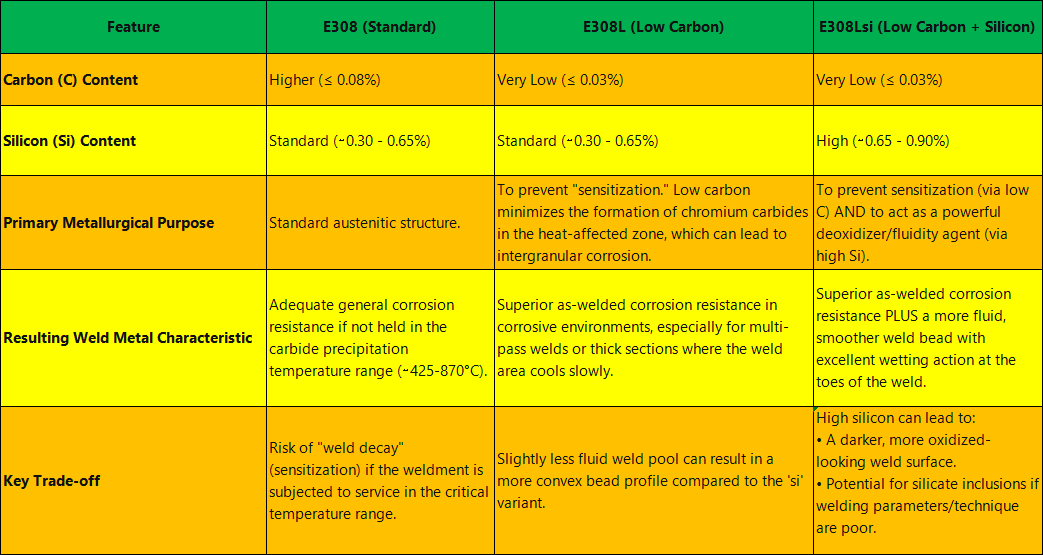 ER308, ER308L, ER308LSi